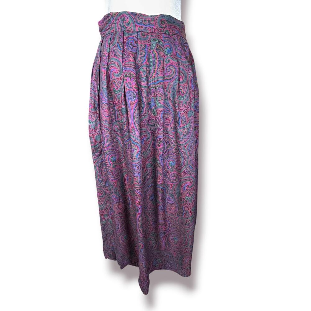 Vintage Paisley Midi Skirt High Waist Pleated Classic Preppy Teacher‎ Colorful